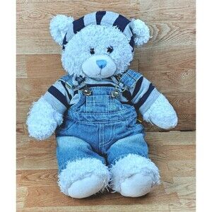 Light Blue Shaggy Teddy Bear Shirt Hoodie Overalls 16" Plush Build a Bear